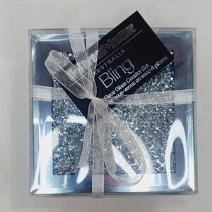 Bread & Butter Silver Diamond Bling Mirrored Glass 4-Piece Coaster Sets